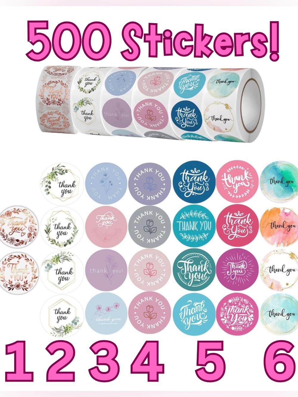 500 Piece Thank You Sticker Roll 🌸 Choose Your Design!